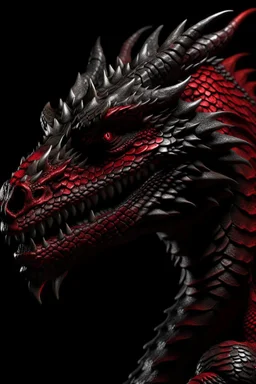 Ultra realistic photograph of dragon dark skin with red highlights dark fantasy