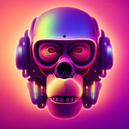 A beautiful portrait of a cyborg monkey purple neon color scheme, high key lighting, volumetric light high details psychedelic background