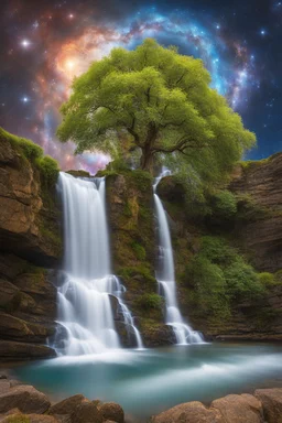 Tree of universes. The third is the presence of the past, present and future. On the waterfall of the past