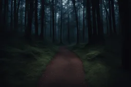 лес темный, с тропинками ведущая в бок