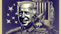 Joe Biden sitting on a throne of classified documents laughing in a menacing demeanor.”