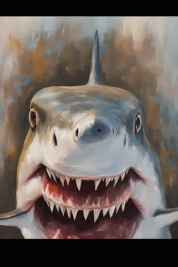 up close realistic oil painting of a shark, in impasto style, thick strokes of oil paint