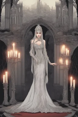 Vampire queen's wedding, in a dark castle, firelight, candles