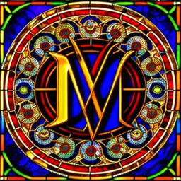 round coaster of letter M with stained glass window effect, highly detailed, intricate, warm colors, stained glass window, glossy from rain, warm lighting, dramatic lighting