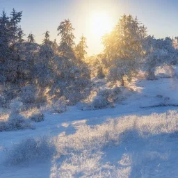 winter landscape, ice bells, sun