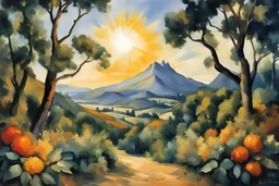 Style Cézanne, luxury, calm beauty, fantasy world, magic, beautiful composition, exquisite detail, sunshine