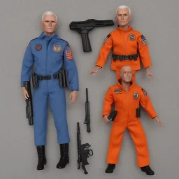 Mike Pence G.I. Joe toy Doll space force uniform, orange blue fabric, guns, wall packaging for sale. green pricetag