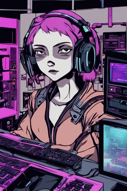 humans must not rapresented on this picture Film, cartoon cyberpunk effect.the theme is computer hardware human