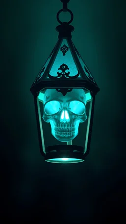 lantern shower. pyramidal shape. exudes a faint turquoise color.Trapped souls of dead warriors are trapped in this lantern. The lantern can be kept on your belt. It is one foot in size. in the lantern of the video, the skull is the same turquoise color