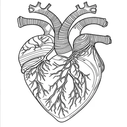 outline art for square human heart coloring page for kids, classic manga style, anime style, realistic modern cartoon style, white background, sketch style, only use outline, clean line art, no shadows, clear and well outlined