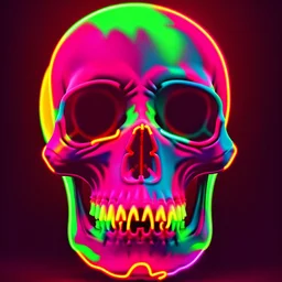 a field of 1000s of cartoonish, anatomically correct, skulls, vivid RANDOM BRIGHT neon colors, dark comedy, well lit, high detail, photorealistic, horrorcore, fun, scary, dead