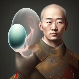 portrait of one korean man whose head is a giant egg