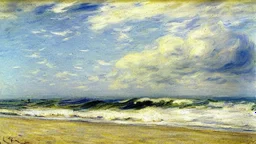 Sunny day, clouds, sea waves, seashore, max liebermann painting