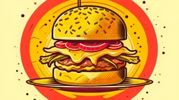 Illustration of a tasty Burger on a plate and praise the holy burger