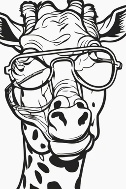 Outline art for cute coloring pages with giraffe with glasses, full body, white background, sketch style, only use outline, clean line art, no shadows and clear and well outlined.