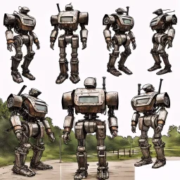 trash mech suit, human-sized, made of scrap metal, small,