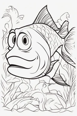 blank colouring book, white blank background, simple picture for toddlers, fish, disney and pixar style