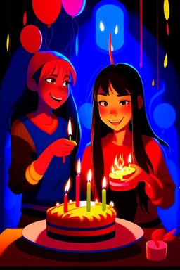 spiderman into the spider verse tarzı 17 yazan mum ile doğum günü kutlayan 2 kız