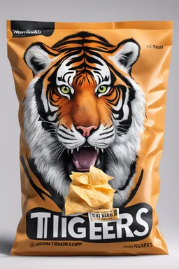 a chip bag with a tiger on it eating tigers chips