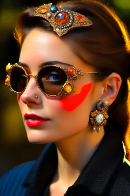 Beautiful of Dutch girl wearing sunglasses with Medieval brooch jewelry., Brooch, gold brooch and diamond, brooches for multiway dresses, decorative jewelry, designed to be attached to garments, decorated with enamel or with gemstones, The best brooch jewelry designs, wildlife as gold brooch design, modern brooches