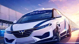 A Tesla's 'Model S Plaid' is racing at top speed, across the 'Area 51' facility in the USA. CINEMATIC. WIDE ANGLE LENS.