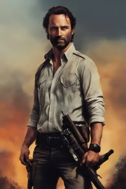 Andrew Lincoln as "Rick Grimes" movie poster (the walking dead) in the art style of Frank Frazetta