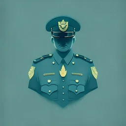 A minimalist design of a hoard of policemen in uniform with a badge on his chest.