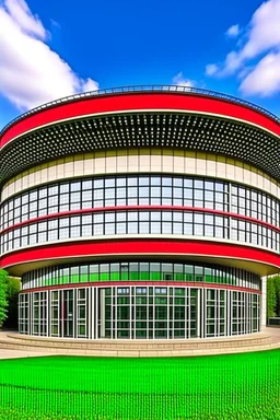 A theater in an oval-shaped building. I want the inside of the theater