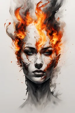 art, abstract, human, burning edges, (intense and emotional visual experience:1.5), (captivating and fiery ambiance:1.3), (dramatic and captivating essence:1.2), (fiery details:1.3), white background