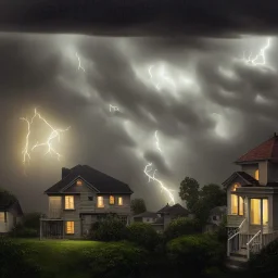 suburban homes, rooftop view, heavy dark storm encroaches, some homes have a magic roof shield. 8k resolution, high-quality, fine-detail, iridescent, intricate, digital art, detailed matte, volumetric lighting, illustration, brian froud, howard lyon, selina french, anna dittmann, annie stokes, lisa parker, greg rutowski