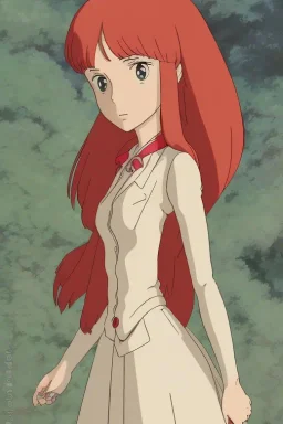 Woman with long red hair wearing a suit. Full body .sexy