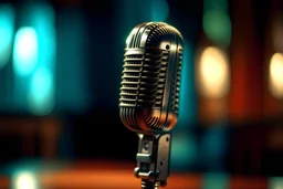 picture of a vintage microphone; blurred background