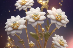  white and gold crystal subtle flower in a galactic ambiance, transparent petals, delicate colors, in the foreground, full of details, smooth, bright sunshine，soft light atmosphere, light effect，vaporwave colorful, concept art, smooth, extremely sharp detail, finely tuned detail, ultra high definition, 8 k, unreal engine 5, ultra sharp focus