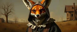 amish space alien fox dressed in amish outfit, painted by Rembrandt, Escher and Giger and some anime genious