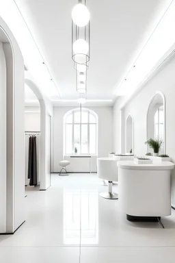 minimalist yet luxurious european beauty salon space in fashion photography style