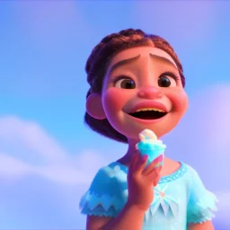 cute, adorable, smiling girl eating ice cream, candies flying all around her, Pixar, disney, cinema lighting, gaming, 8k, magic, love --q 1 --v 4