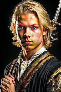 young blond adult royal swordsman