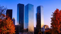 Downtown with glass towers, autumn, evening