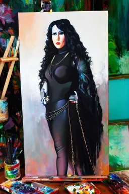 Full body portrait, painting, medium shot lady solargoth