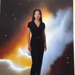 Full body portrait, painting, medium shot lady neutral space volumetric cloud