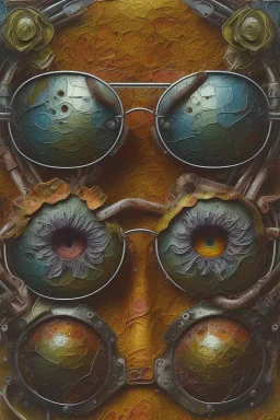 an abstract painting of flowers, by lucian freud and klimpt, rust, scaffolding, iron cladding, decay, mixed media, textured, anatomically correct, two beautiful women perfect face, green eyes, aviator sunglasses, sharp focus, highly detailed. desolate background. the royal tenenbaums