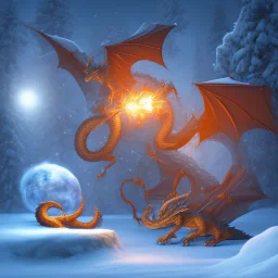  a dragon fighting a robit in winter