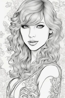 coloring pages of taylor swift for adults, Designs Black and white, No Shading