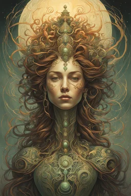 create a full body, haunted female disembodied spirit with highly detailed, sharply lined facial features, , finely drawn, boldly inked, in soft ethereal colors, otherworldly, celestial, and beautiful in the style of Peter Mohrbacher