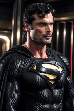 tom welling in a black superman suit from the movie zack snyders cut justice league