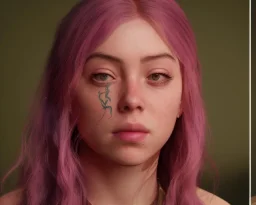 ying in the bathroom, photorealistic illustration, Billie Eilish