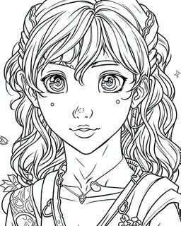 outline art for real Frozen coloring page, Japanese manga style, cartoon style, cute face, white background sketch style, full body is a must, only use outline, clean line art, no shadow, bold outline