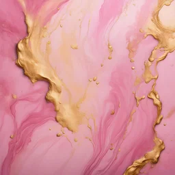 Hyper Realistic golden grungy oil-paint texture on pink marble textured background with vignette effect