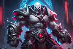 Huge Sion 8k sci-art drawing style, white ghoul, Jaw iron, big muscles, huge hatchet, league of legends them, neon effect, apocalypse, intricate details, highly detailed, high details, detailed portrait, masterpiece,ultra detailed, ultra quality