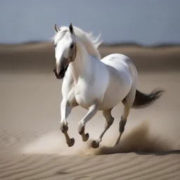 arabic white horse running in the desert